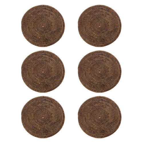 Set of 6 Brown Round Rattan Placemats by Temple & ster Style