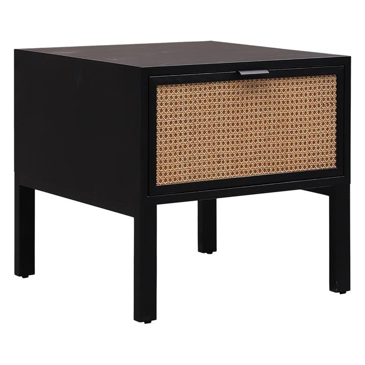 Archdale Oak & Rattan Bedside Table in Black by Beaumont & Braddock by