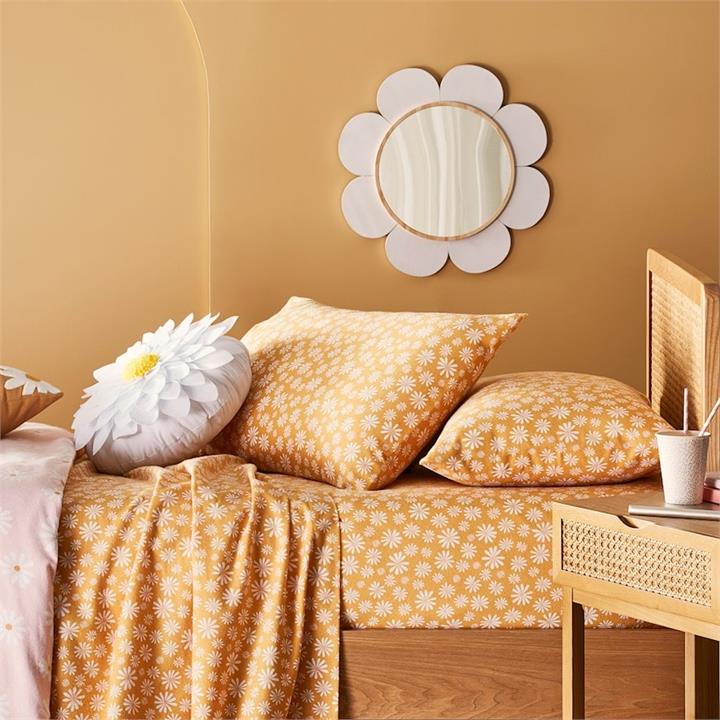 Adairs Kids Daisy Chain Ochre Flannelette Sheet Set Sheetset by