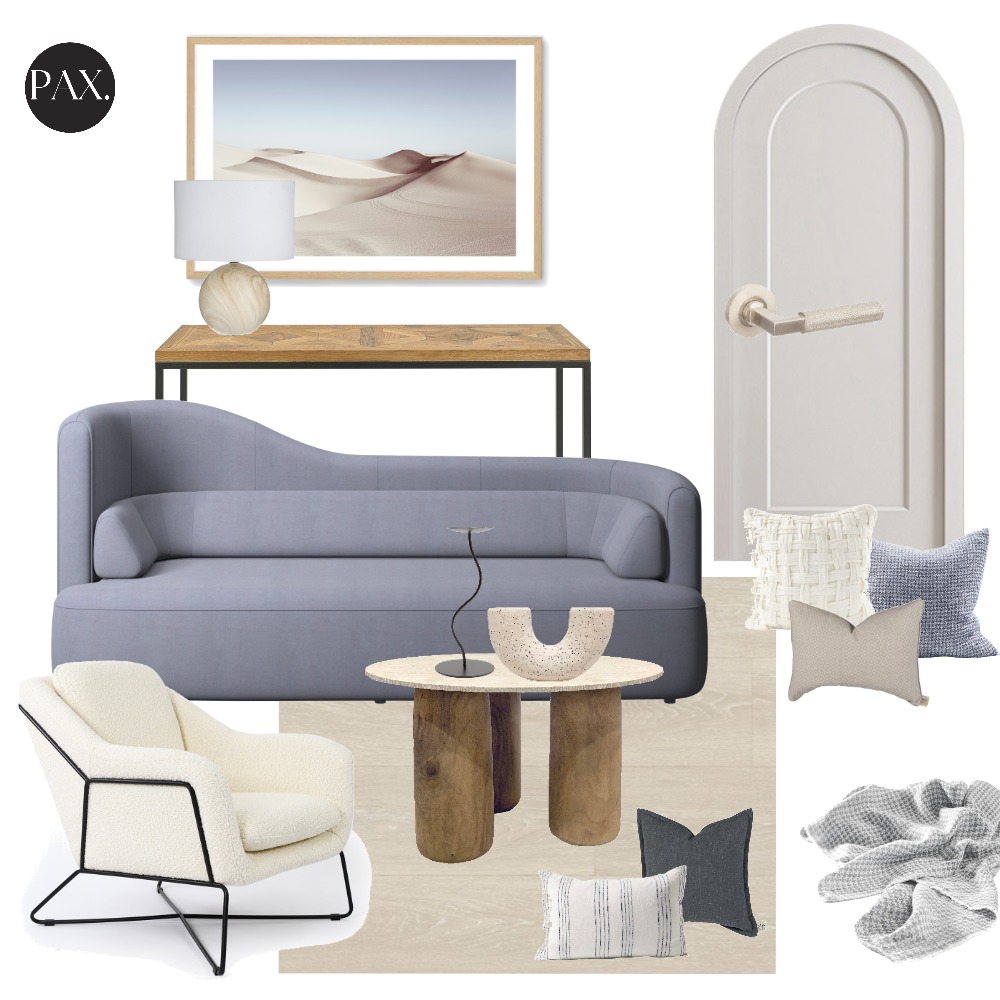 Blue & Beige Living Room Interior Design Mood Board by PAX Interior
