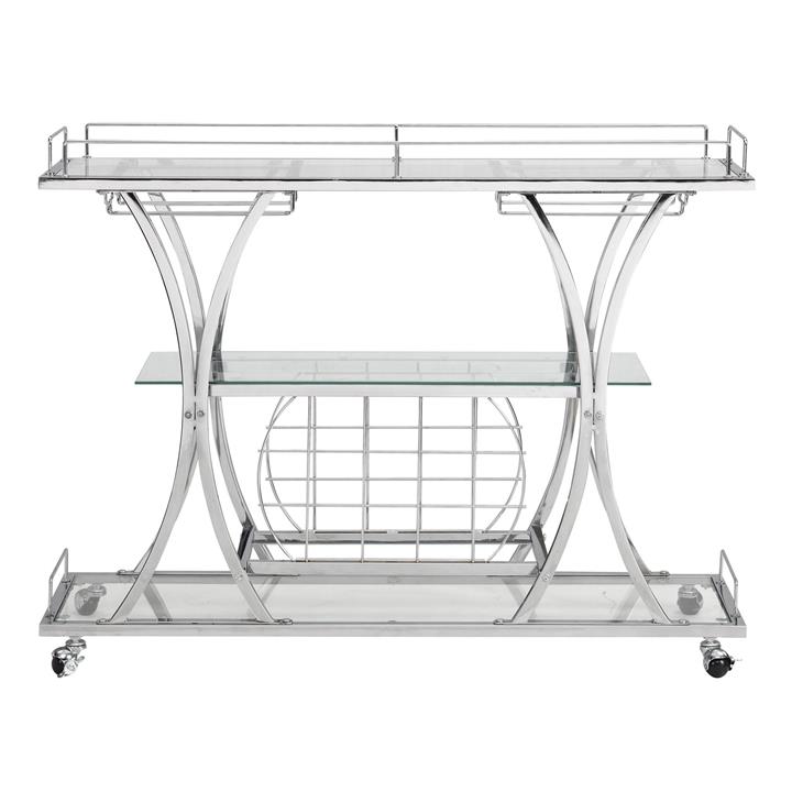 Chrome Bar Cart with Glass Shelves in Silver by IHOMDEC by IHOMDEC
