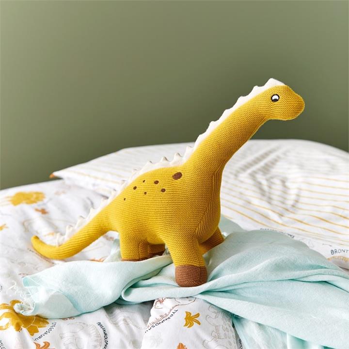 Adairs Kids Spotty Dinosaur Mustard Knitted Toy Mustard by Adairs