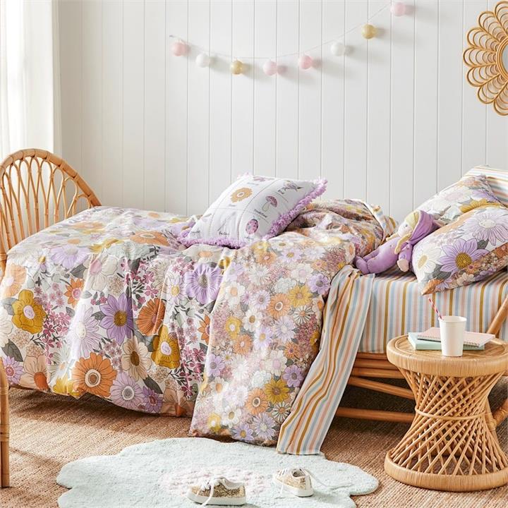 Adairs Kids Farrah Floral Bedlinen DB Golden Quilt Cover Set Farrah