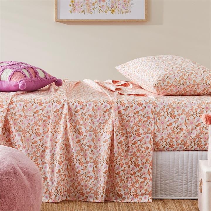 Adairs Kids Summer Botanic Sheet Set SB Pink Earth Sheet Set