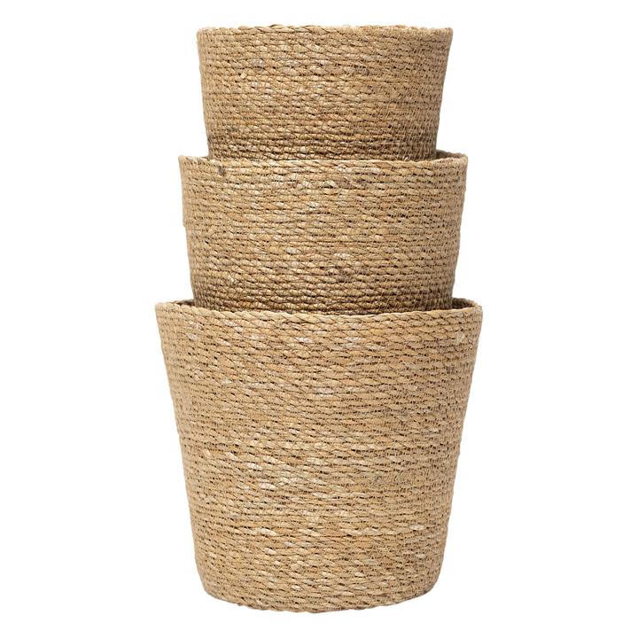 Sutton Seagrass 3Piece Round Tapered Basket Set in Light Brown by