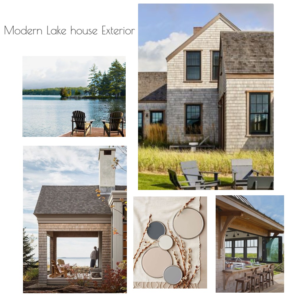 Modern Lakehouse Exterior Interior Design Mood Board by leighnav