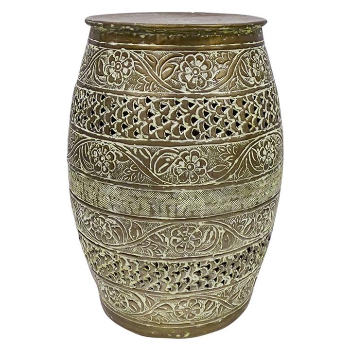 Sinniah Embossed Metal Side Table in Antique Gold by Searles Homewares by Searles Homewares