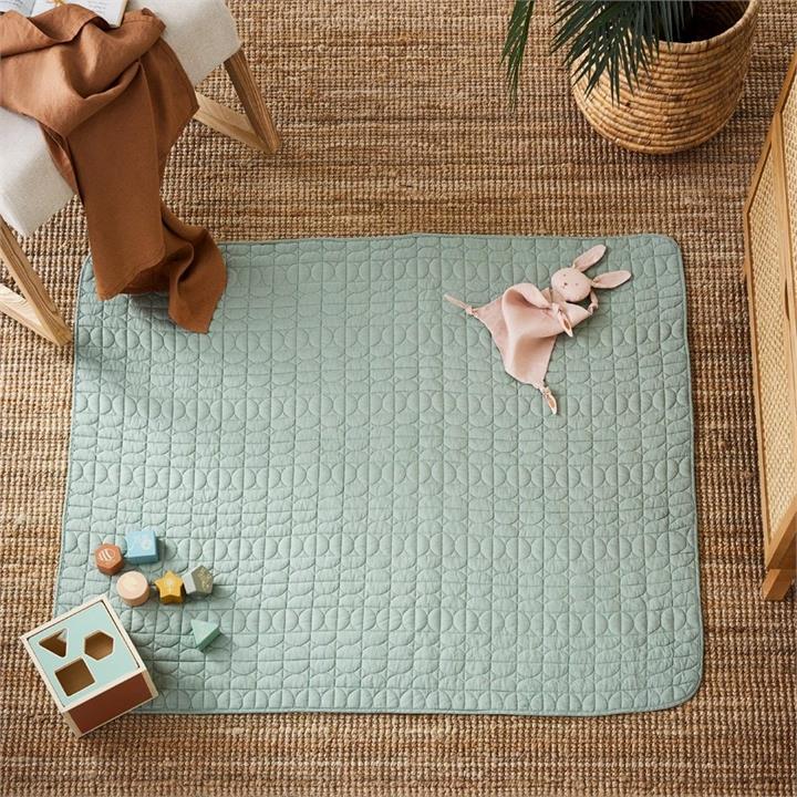 Adairs Baby Vintage Washed Linen Quilted Play Mat 120x100cm Eucalyptus
