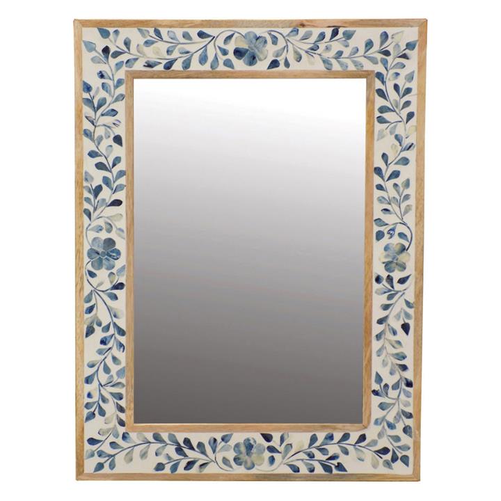 Ove Bone Inlay Wall Mirror in White/Blue by Status Collections by