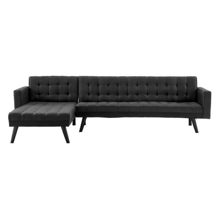 Harriot Upholstered 3 Seater Chaise Sofa Bed in Black by Sarantino by