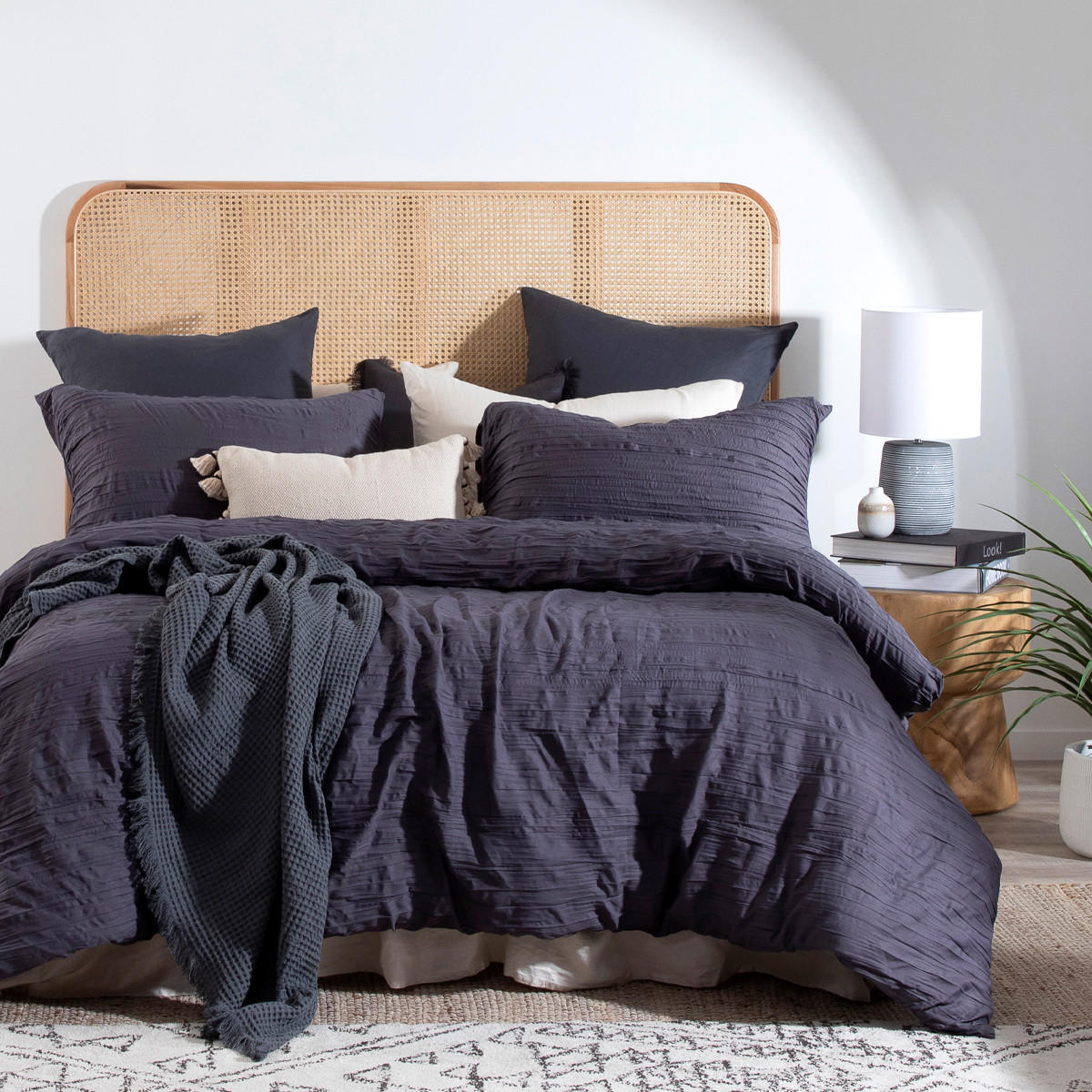 Essentials Greta Charcoal Quilt Cover Set Charcoal Single Bed Quilt Cover Set by Essentials