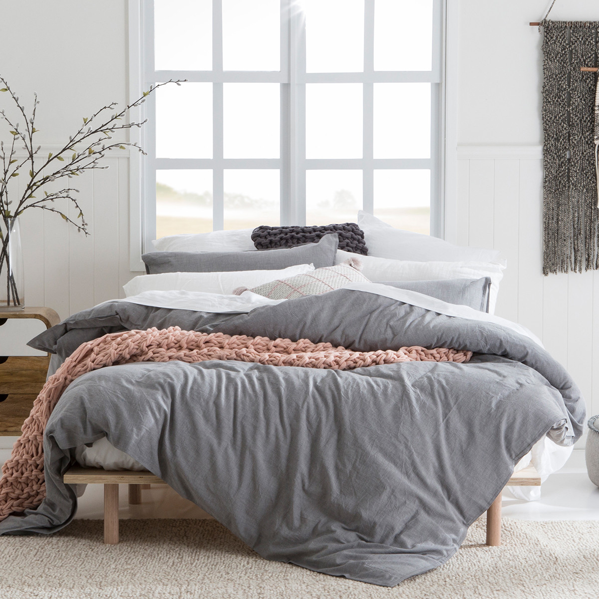 Habitat Java Charcoal Washed Cotton Quilt Cover Set Charcoal Double Bed