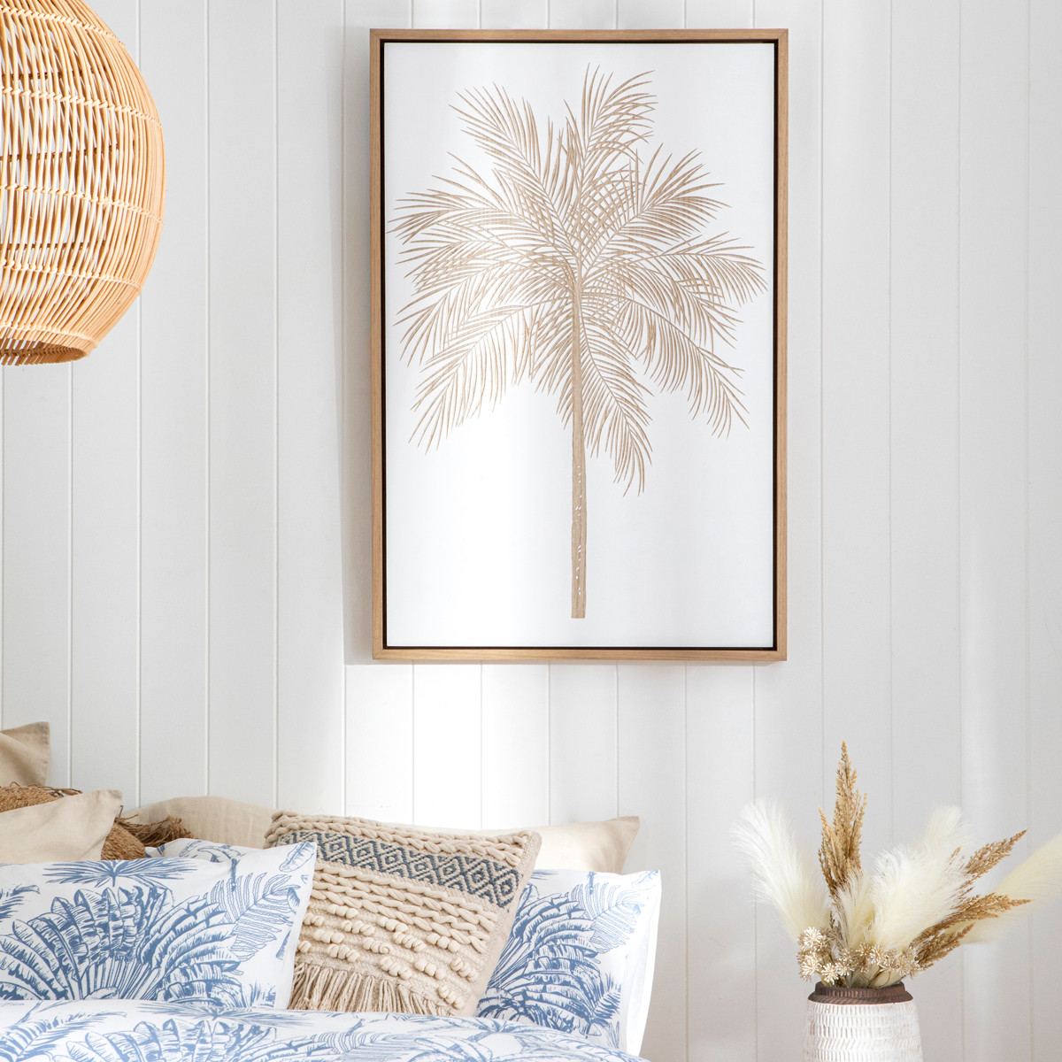 Muse Arue Palm Carved Timber Wall Art White Standard by Muse Style