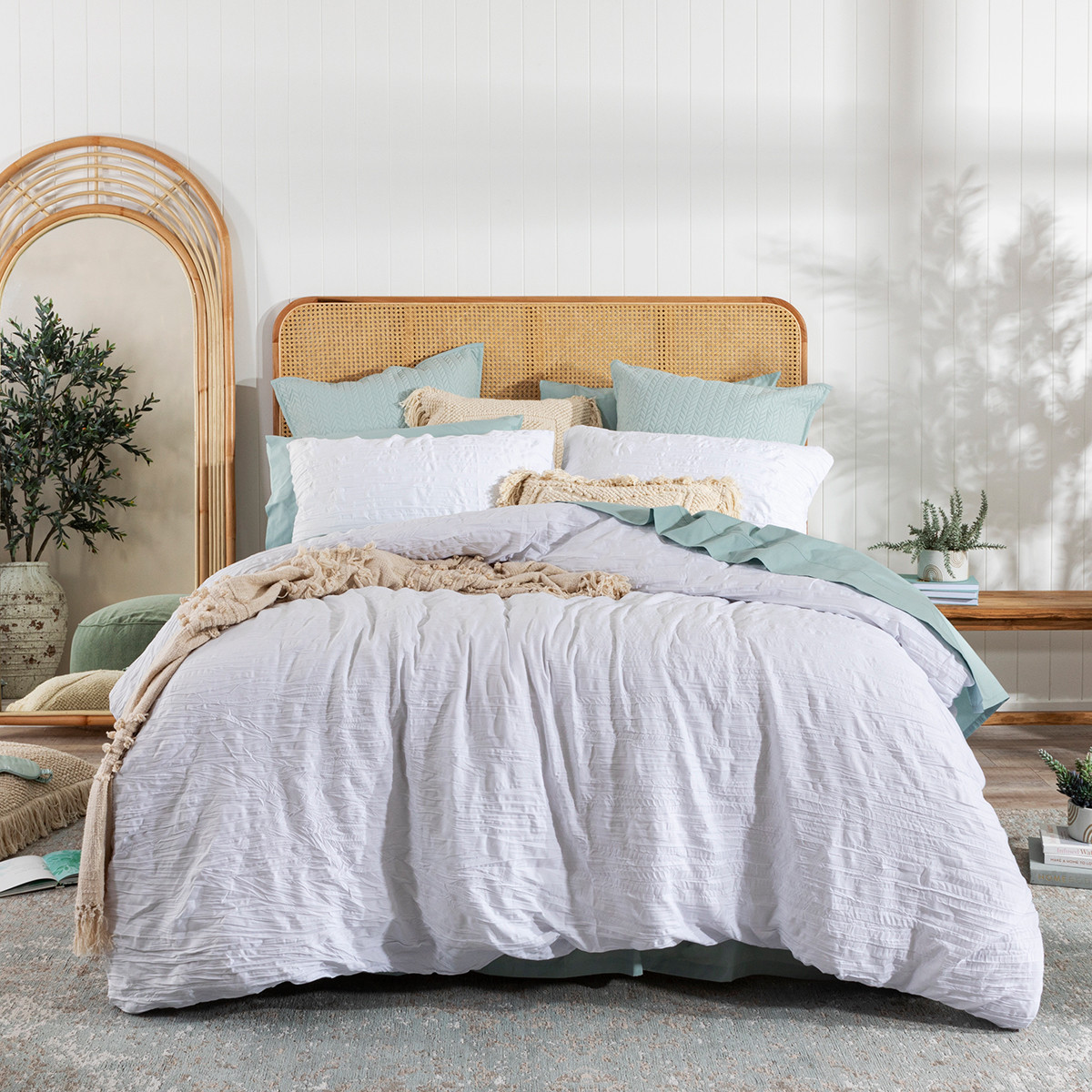 Essentials Greta White Quilt Cover Set White Single Bed Quilt Cover Set