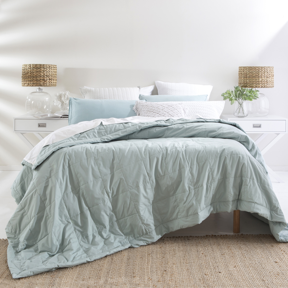 Muse 200Gsm Quilted Bamboo Blanket Sage Queen/King Bed Coverlet Set by