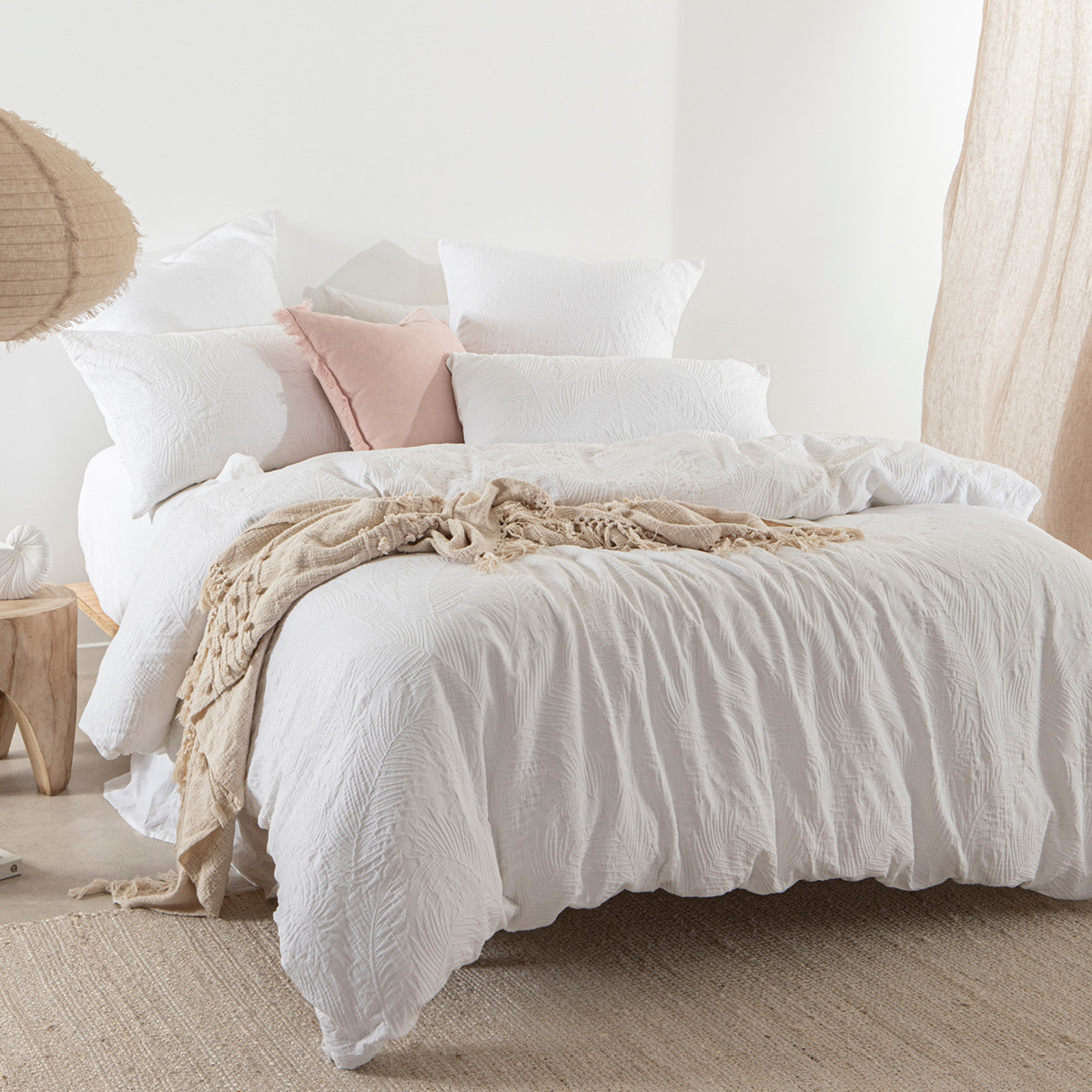 Habitat Laguna Palm White Quilt Cover Set White King Bed Quilt Cover