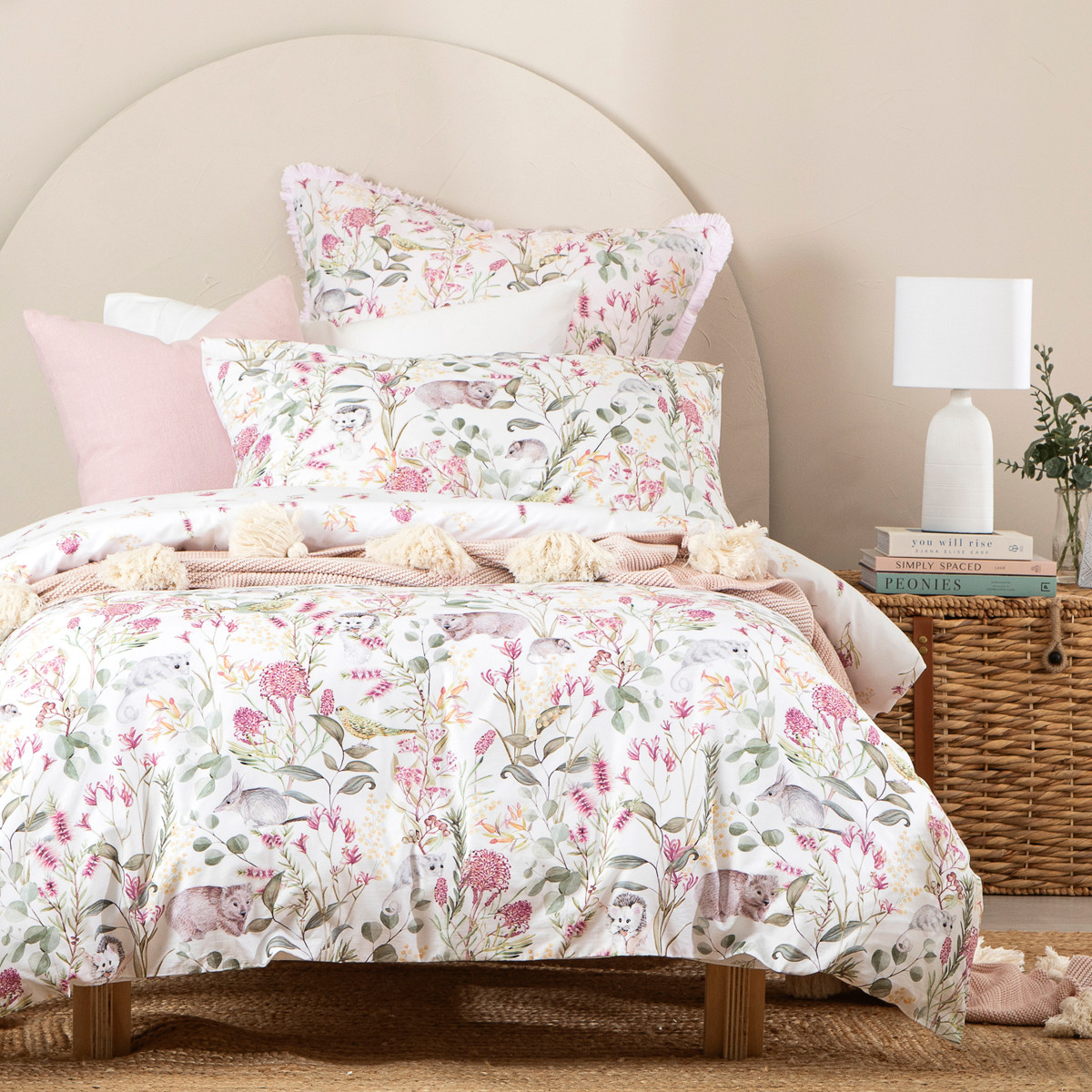 Kids By Pillow Talk Wombat And Friends Quilt Cover Set White Single Bed