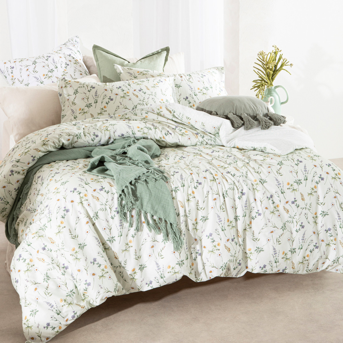 Habitat Gabriella Quilt Cover Set Sage Super King Bed Quilt Cover Set by Habitat Style Sourcebook