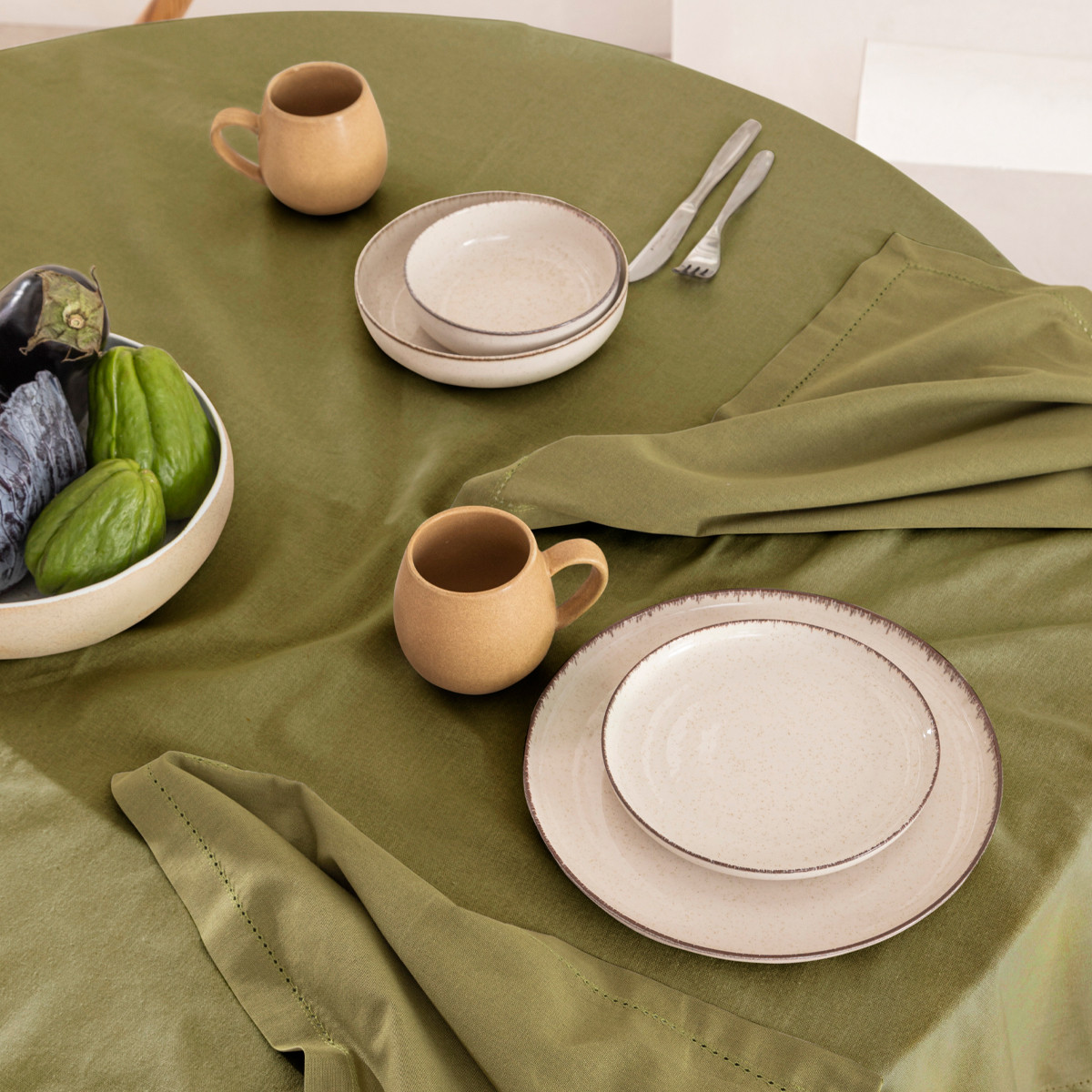 Habitat Pelham Olive Cotton Table Linen Range Olive Square 180X180Cm
