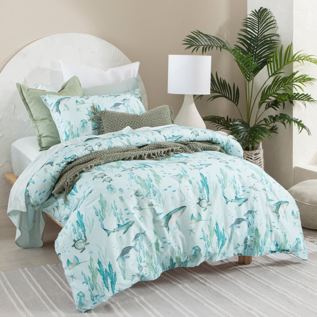 Kids By Pillow Talk Underwater World Quilt Cover Set Pale Aqua Single