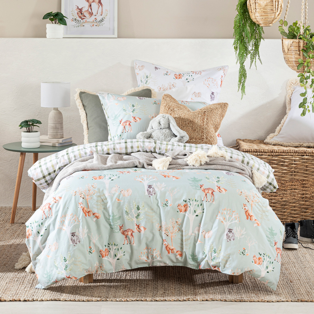 Kids By Pillow Talk Winter Woodland Quilt Cover Set Sage Double Bed