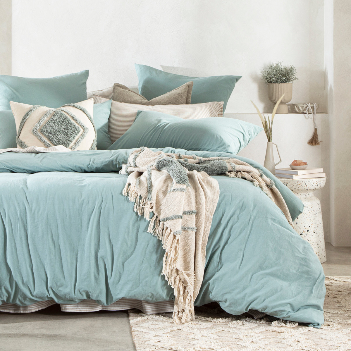 Habitat Stonewashed Cotton Dusty Aqua Quilt Cover Set Dusty Aqua Super