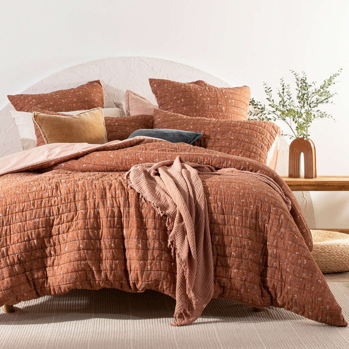 Habitat Kaia Quilted Quilt Cover Set Rust King Bed Quilt Cover Set by