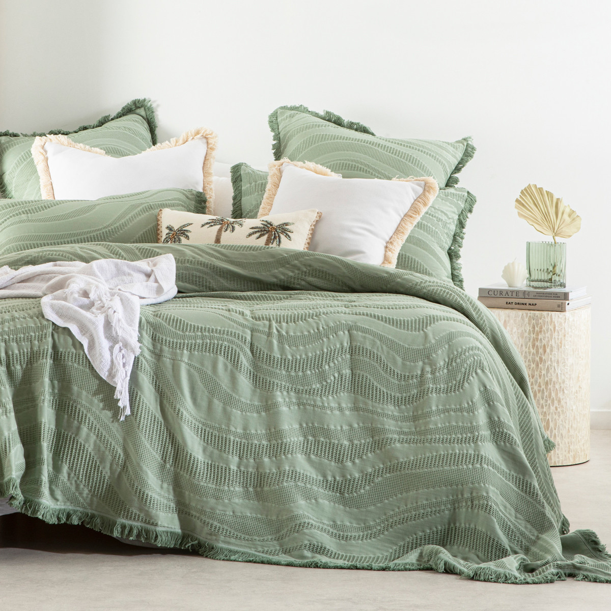 Muse Laine Bed Cover Set Sage Queen Bed Bedspread by Muse Style