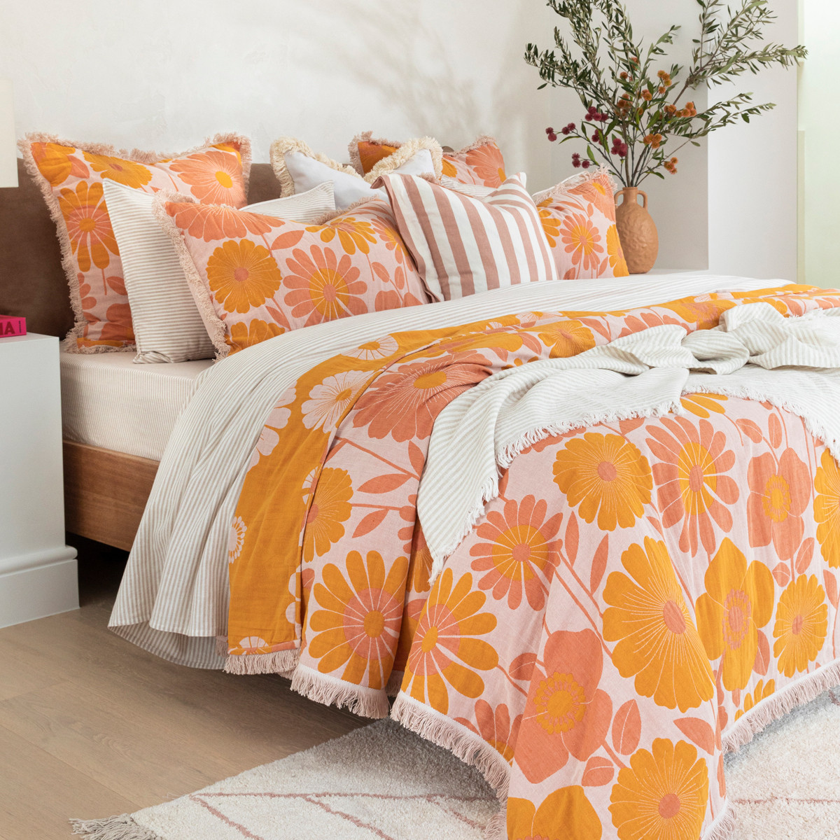 Habitat Molly Reversible Bed Cover Set Mustard Single/King Single Bed