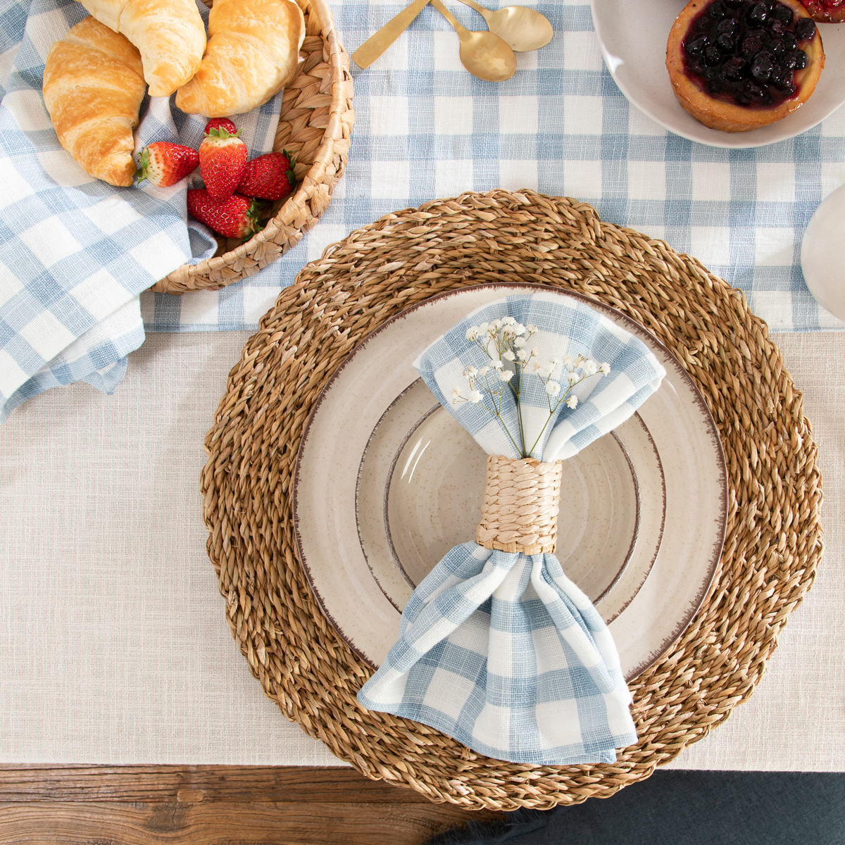 Habitat Wallflower Cotton Table Linen Range Light Blue Standard Napkin