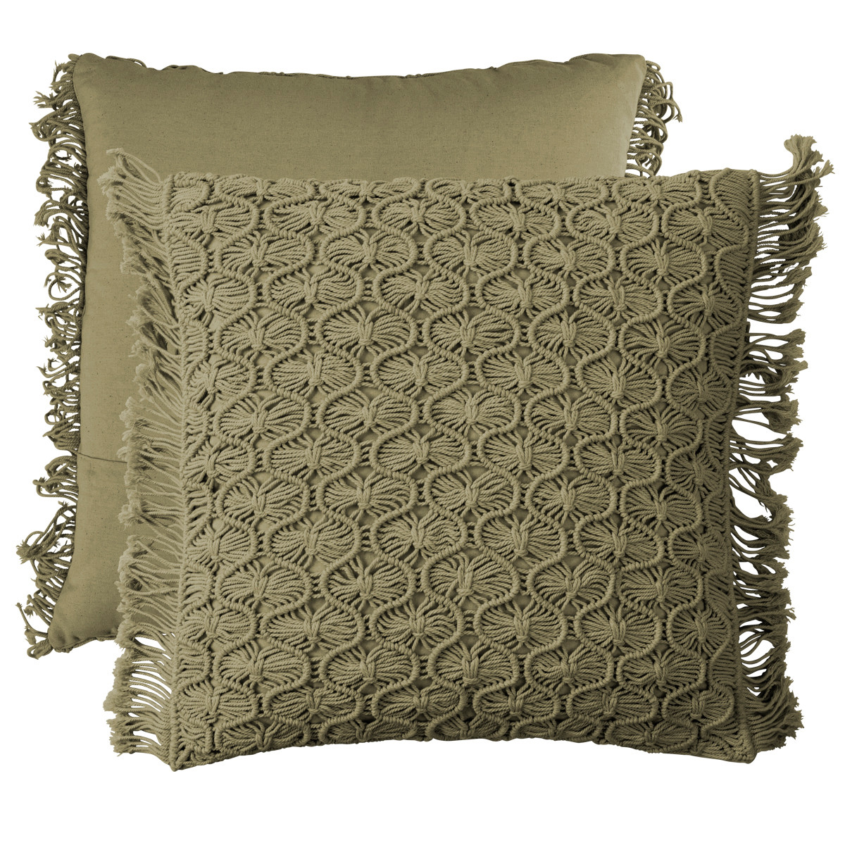 Habitat Macrame Cotton Olive Large Square Cushion Olive Square 60