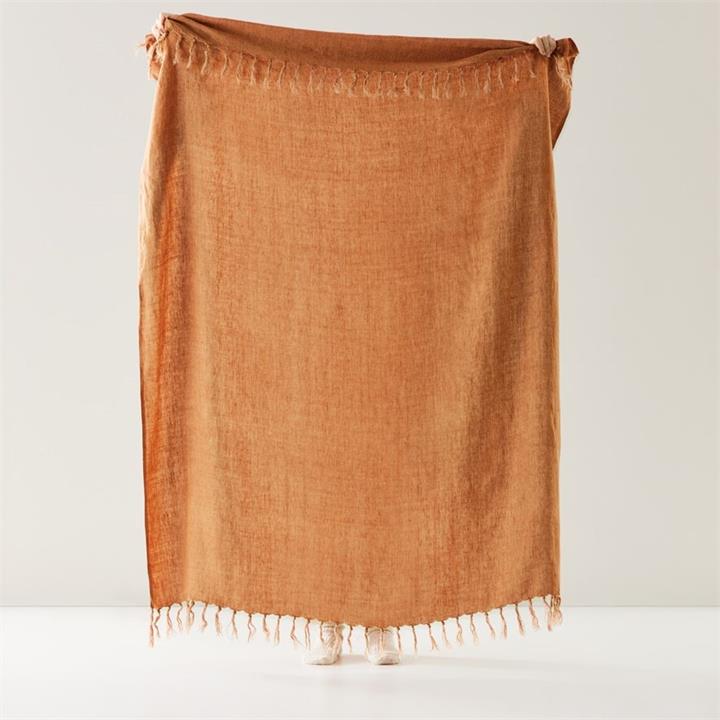 Adairs Malmo Chestnut Linen Throw Chestnut by Adairs Style Sourcebook