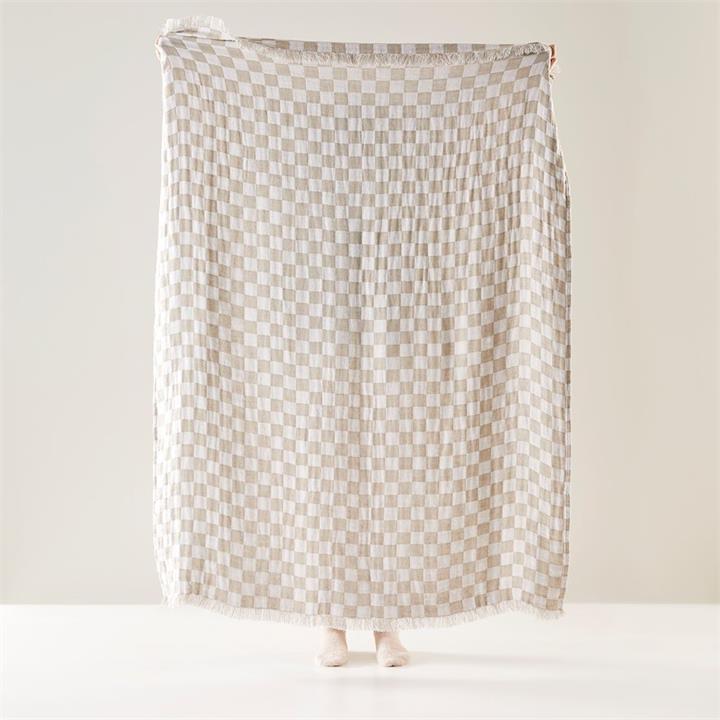 Adairs Elora White & Natural Check Linen Throw Whitenatur by Adairs