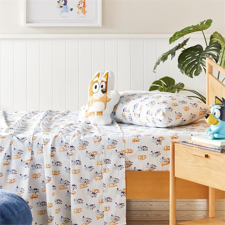 Adairs Kids BBC Bluey Stripe Flat Sheet KSB/DB White Flat Sheet by