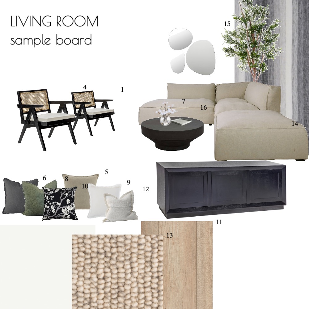 Living room sample board Interior Design Mood Board by olivia.wootton