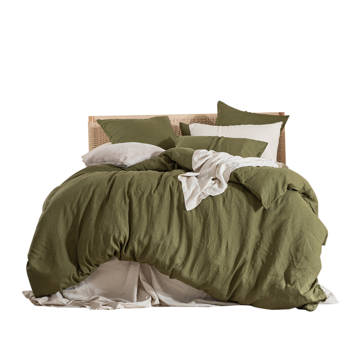 Muse Washed Linen Olive Quilt Cover Set Olive Queen Bed Quilt Cover Set