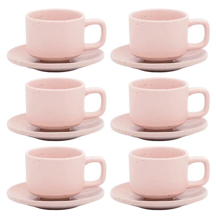 Claro Set of 6 Speckled Espresso Cup & Saucers in Pink by Salt & Pepper