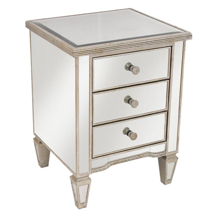 Relik Mirrored Bedside Table, Ribbed in Silver by Dasch Design by Dasch