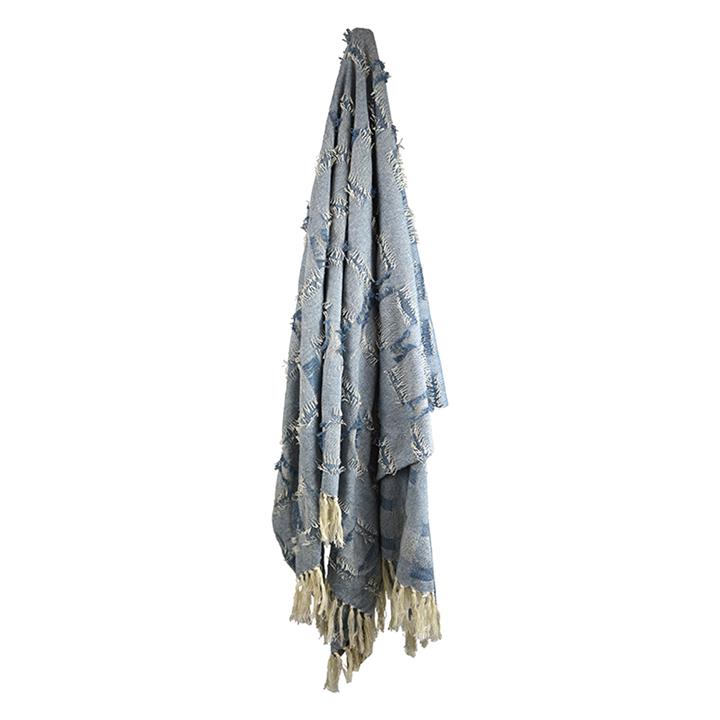 Sorrento Squares Fringed Cotton Throw in Denim by Coast to Coast by Coast to Coast Style