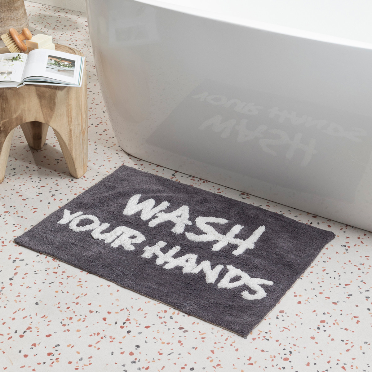 Essentials Wash Your Hands Bath Mat Charcoal Standard Bath Mat by