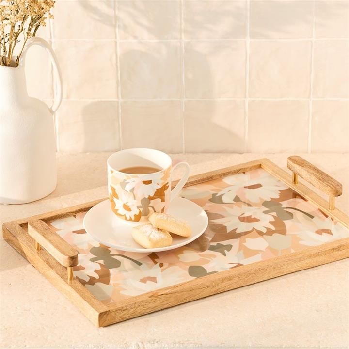 Adairs Kimmy Hogan Paper Daisies Rectangle Timber Tray Tray by Adairs