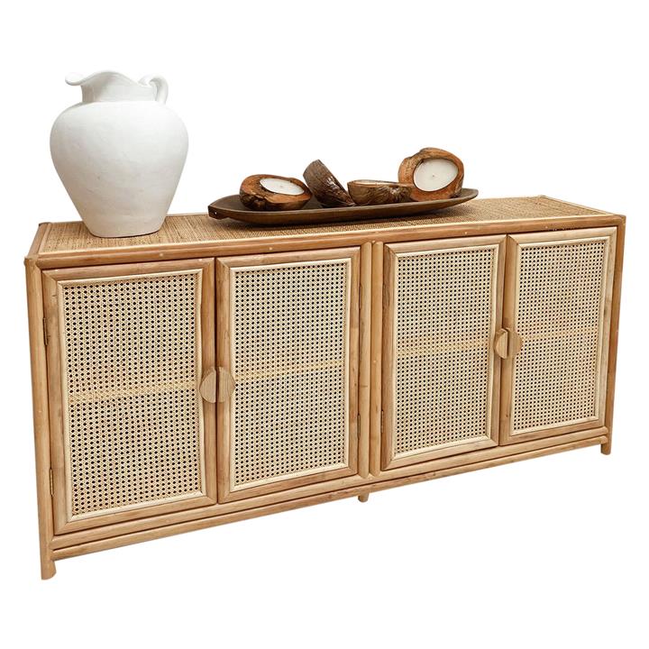 Lombok Rattan 4Door Sideboard in Beige by Black Salt Co by Black Salt