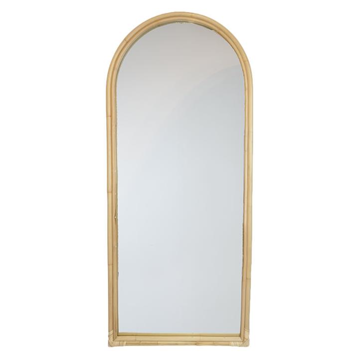 Full Arch Rattan Frame Floor Mirror in Beige by Black Salt Co by Black