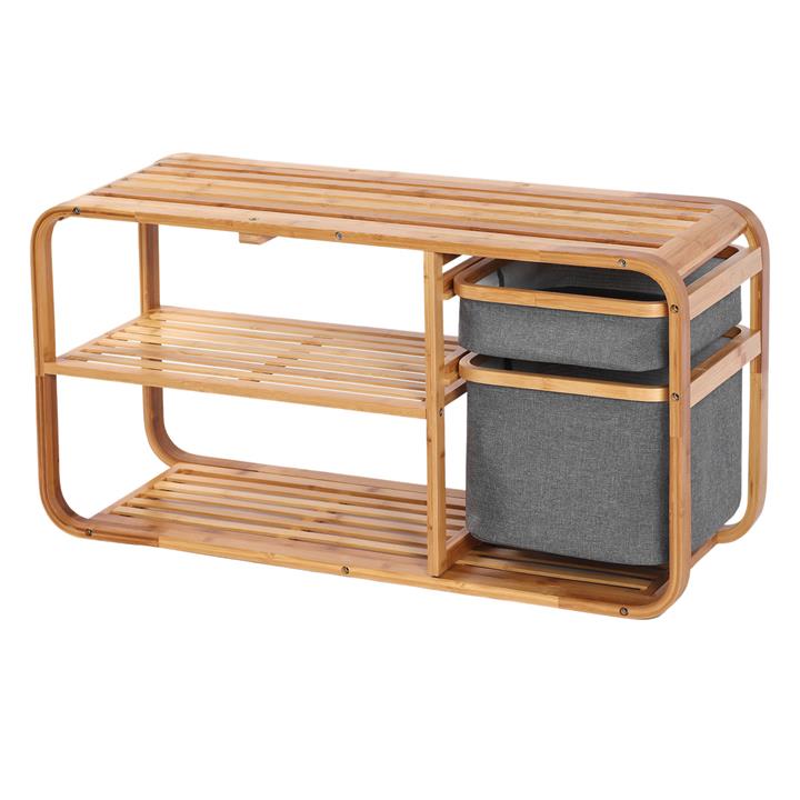 Elise Bamboo Bench with Shoe Rack & 2 Drawers in Grey by Sherwood by