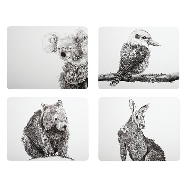 Marini Ferlazzo Animals of Australia Set of 4 Placemats in Black by