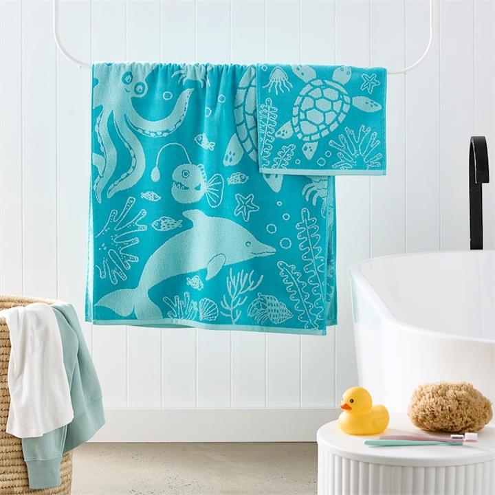 Adairs Kids Sea Life Towel Range Bath Towel Seafoam by Adairs Kids