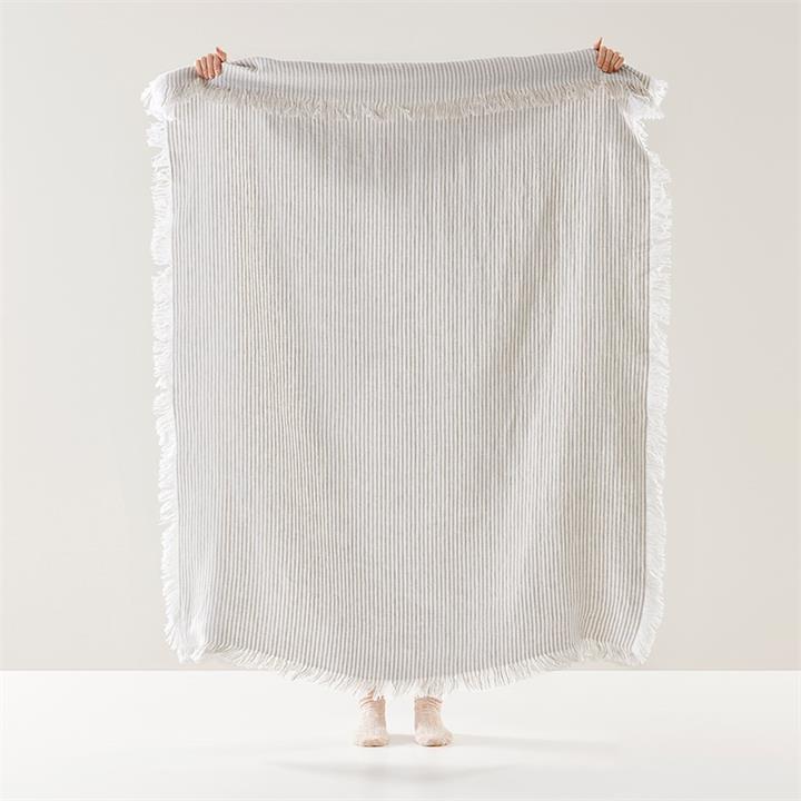 Adairs Kenai Natural & White Stripe Linen Throw by Adairs Style
