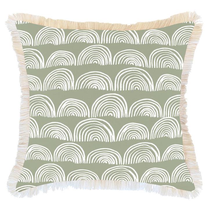 Rainbows Outdoor Cushion Cover with Fringe Detail Size 60 x 60cm in