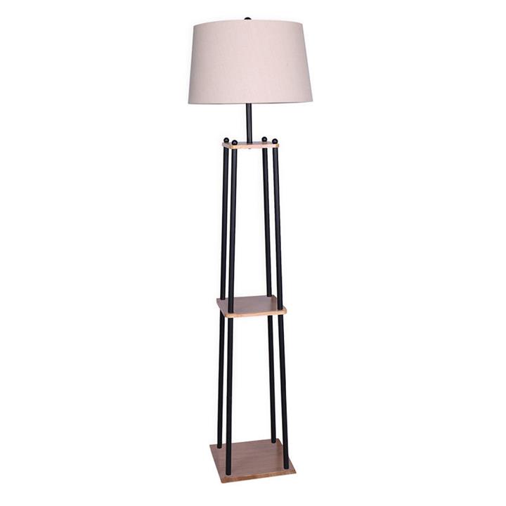 Etagere Floor Lamp with Wood Shelf in Cream by Sarantino by Sarantino