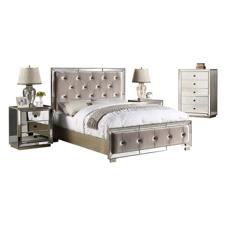 Marcel Mirrored 4Piece Bedroom Suite with Chest of 6 Drawers Size